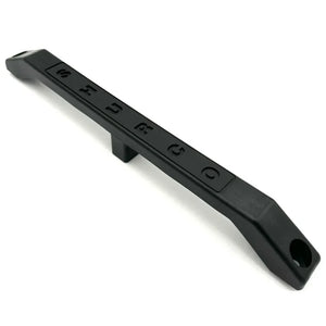 Black plastic arcade button panel with labeled control icons on a white background