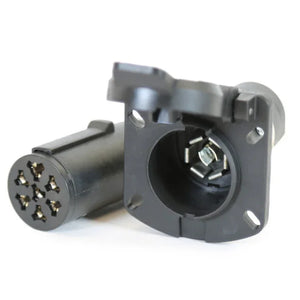 7-pin trailer wiring connector and socket, black plastic, for towing and electrical hookup