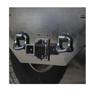 Heavy-duty steel truck bumper with hitch receiver and D-ring shackles