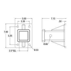 Steel receiver hitch bracket with dimensions, technical drawing, mounting plate, square tube