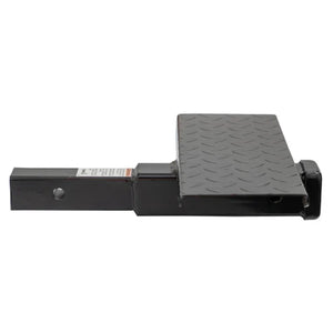 Heavy duty steel hitch step with textured diamond plate, black finish