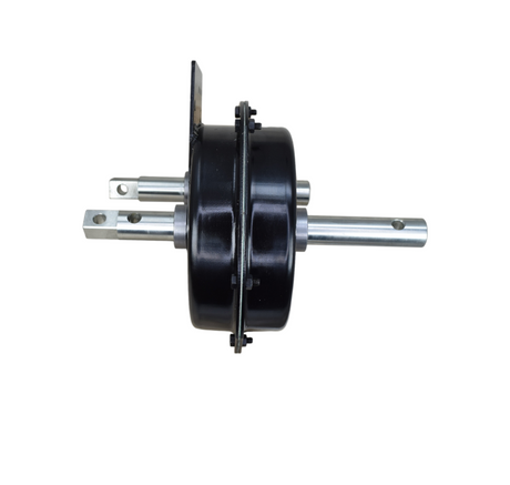A 2-speed gear box for a Wilson hopper door, shown from the side against a white background, with smaller thumbnail images of mounting components below.