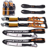 TorkStrap PRO | 25' x 2'' Self Tensioning Ratchet Straps (10,000LB Break Strength) - Adjusts to Load Shifts - Spring Loaded Heavy Duty Ratchet Straps w/ Soft Loops - UTV, Cargo, ATV, Truck
