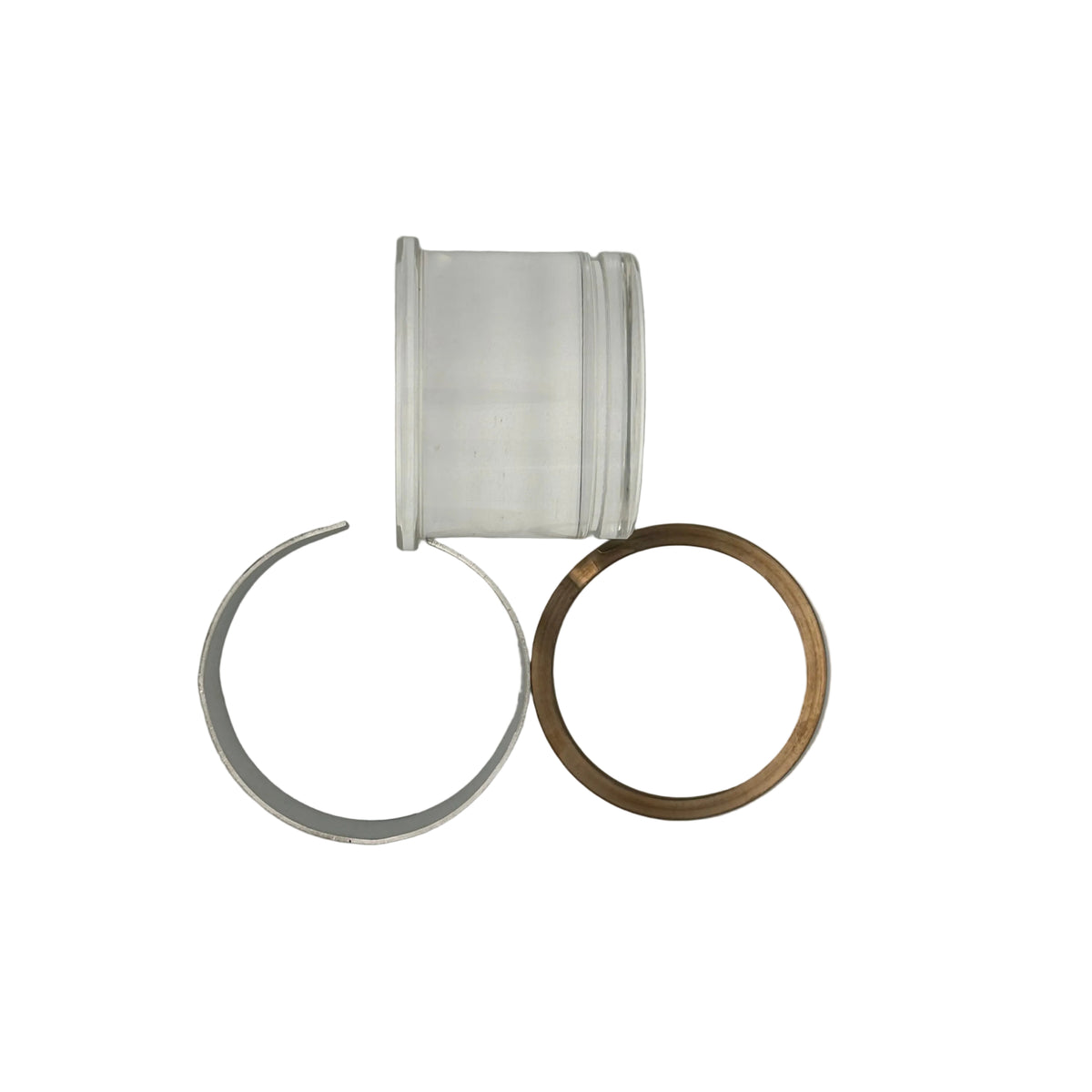 Wilson sight glass individual parts layed out on white background 