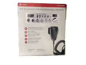 Back of Cobra 29 LTD Classic CB radio box showing product features and microphone image