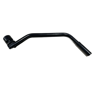 Black L-shaped car tire iron lug wrench on plain background
