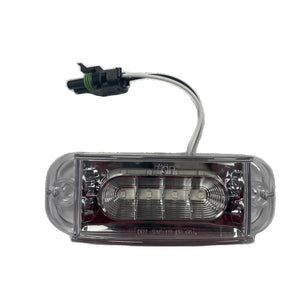 Clear rectangular LED trailer light with electrical connector and lens detailing