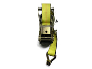 Ratchet Strap, Safety Yellow, 2"x27' — yellow ratchet strap with hook and handle, on white background