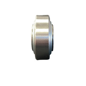 Metal bushing side view on white background, automotive suspension component