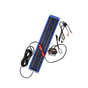 Slim solar panel charger kit with cables and connectors on white background