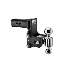 B&W trailer hitch with adjustable dual chrome tow balls on white background