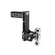 B&W Tow & Stow adjustable hitch, 2.5" receiver, 9" drop, TS20043B, dual chrome hitch balls, on white background