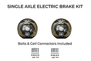 AXLE TEK Single-Axle Self-Adjusting Electric Brake Kit (for Wilson Trailers) — two brake assemblies with mounting bolts and gel connectors included, on white background